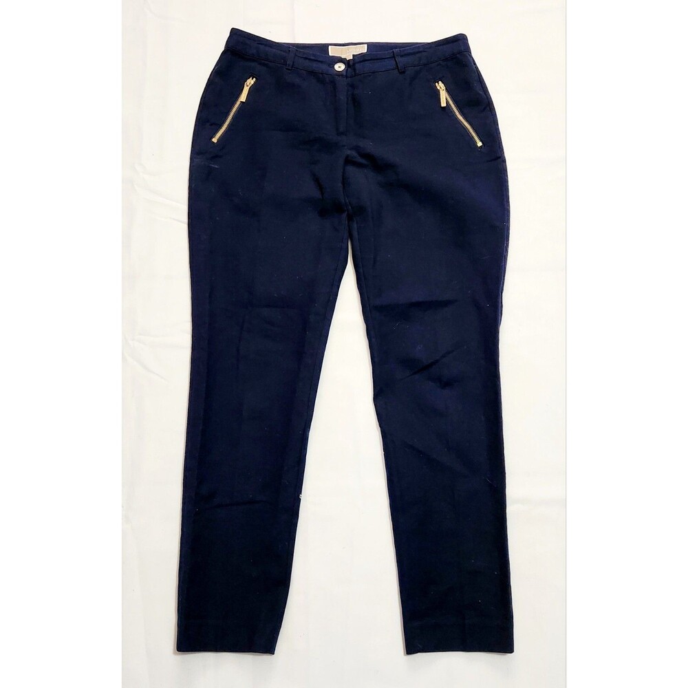 Michael Kors Pants Women's 6 Blue Gold Zipper Pockets Skinny Leg Stretch